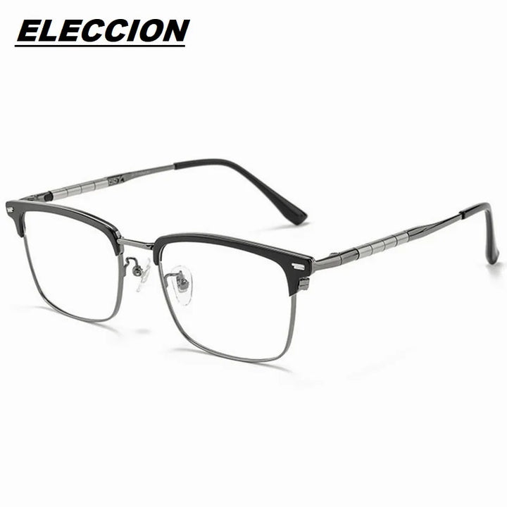 Eleccion Unisex Full Rim Square Acetate Titanium Eyeglasses 69839 Full Rim Eleccion Black - Gun