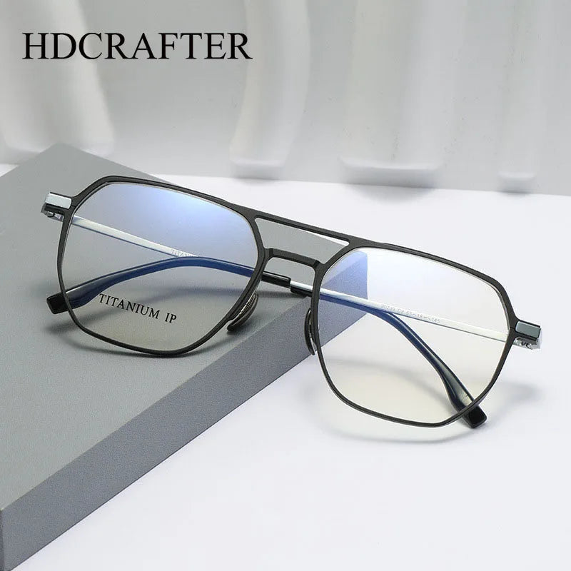 Hdcrafter Men's Full Rim Big Oval Double Bridge Titanium Eyeglasses 20239 Full Rim Hdcrafter Eyeglasses