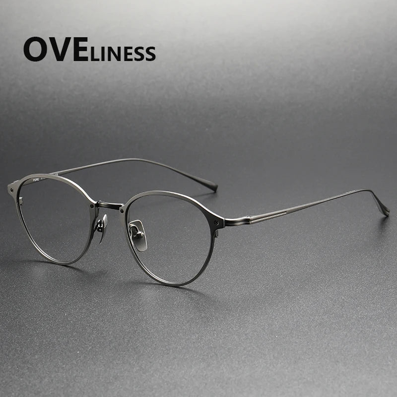 Oveliness Men's Full Rim Round Titanium Eyeglasses 642040