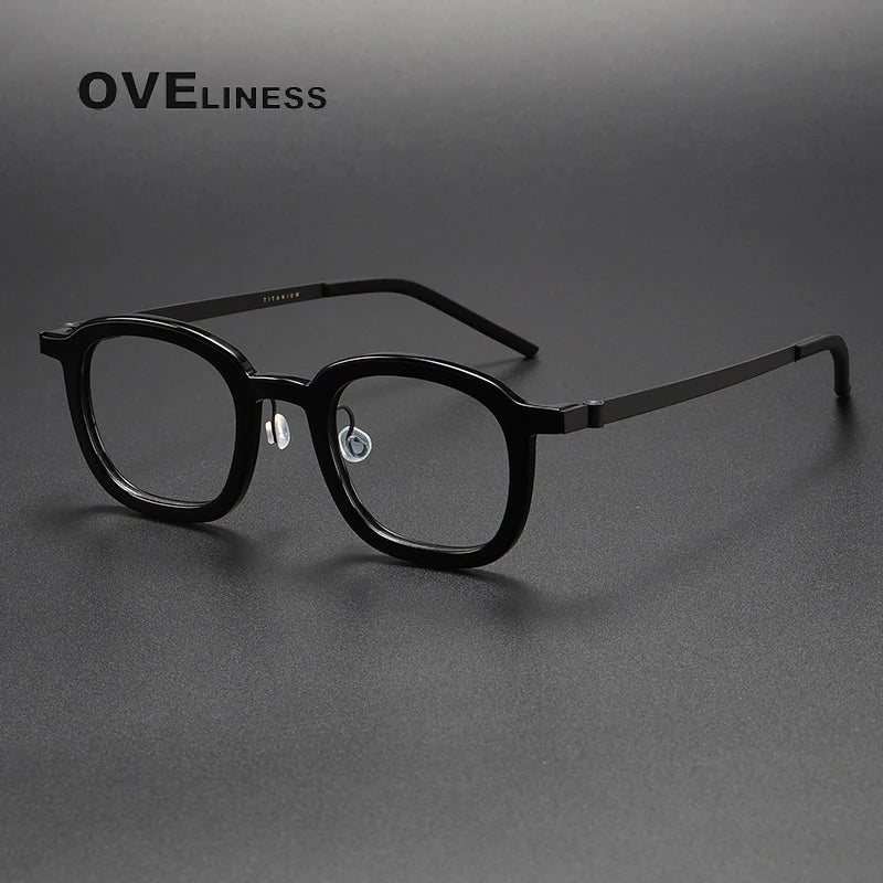 Oveliness Unisex Full Rim Square Acetate Titanium Eyeglasses 1050 Full Rim Oveliness black  