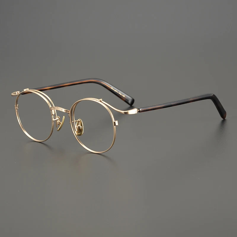 Aimee Unisex Full Rim Round Oval Titanium Acetate Eyeglasses 14050 Full Rim Aimee Gold Tortoise  