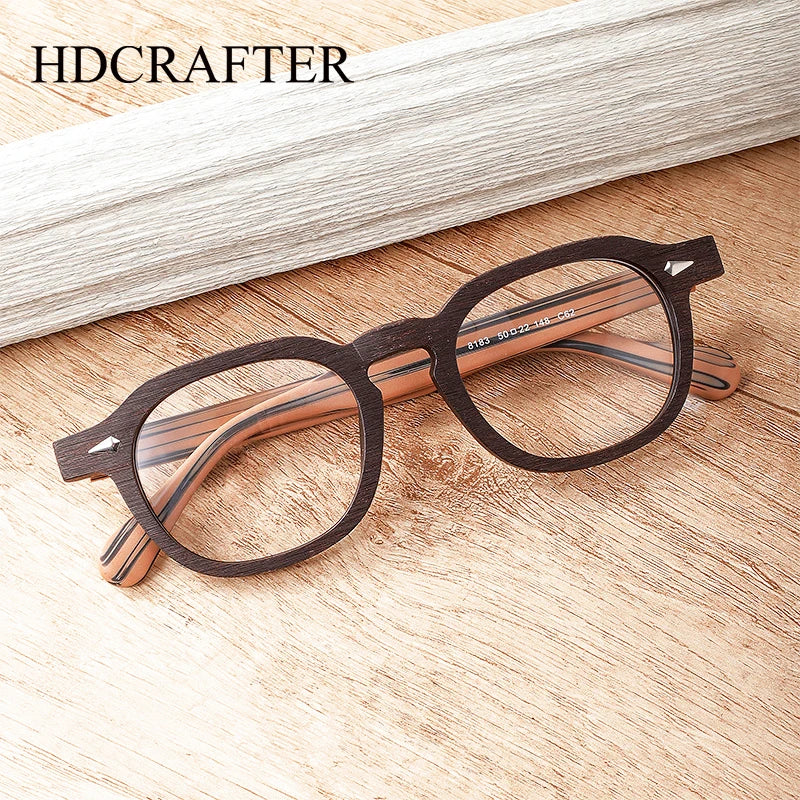 Hdcrafter Men's Large Full Rim Square Wood Eyeglasses 8183 Full Rim Hdcrafter Eyeglasses   