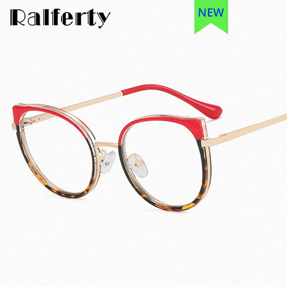 Ralferty Women's Full Rim Round Cat Eye Alloy Acetate Eyeglasses R9769 Full Rim Ralferty   