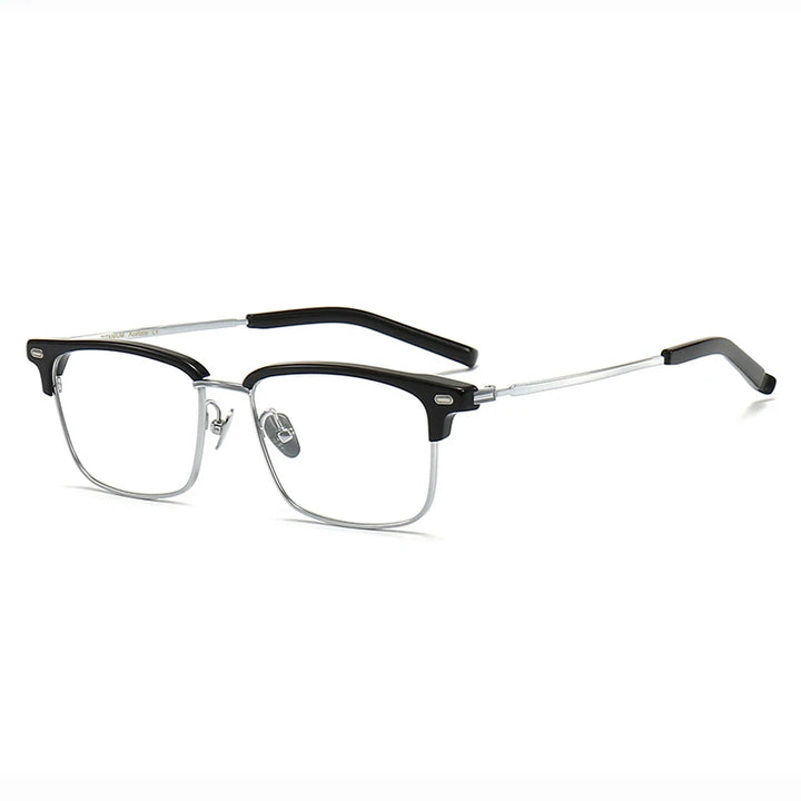 Black Mask Unisex Full Rim Square Titanium Acetate Eyeglasses M122 Full Rim Black Mask Black-Silver  