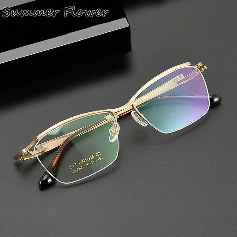 Summer Flower Unisex Semi Rim Square Titanium Brow Line Eyeglasses 86205 Semi Rim Summer Flower