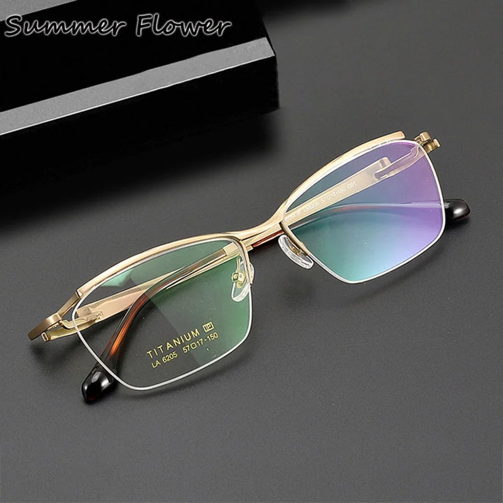 Summer Flower Men's Semi Rim Brow Line Titanium Eyeglasses 62058