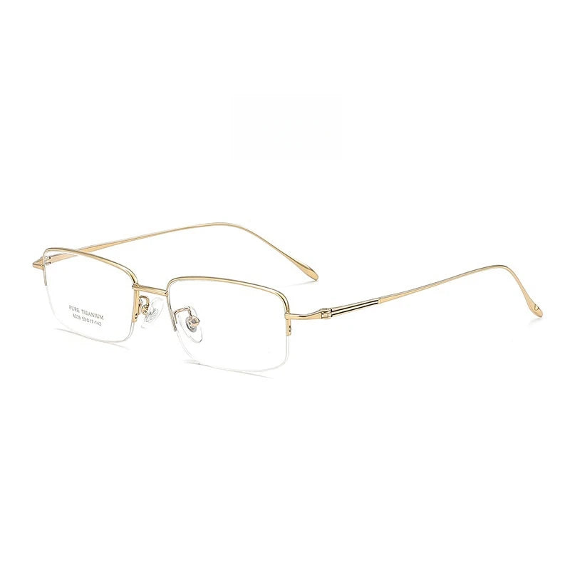 Yimaruili Men's Semi Rim Square Titanium  Eyeglasses Y8039 Full Rim Yimaruili Eyeglasses Gold  