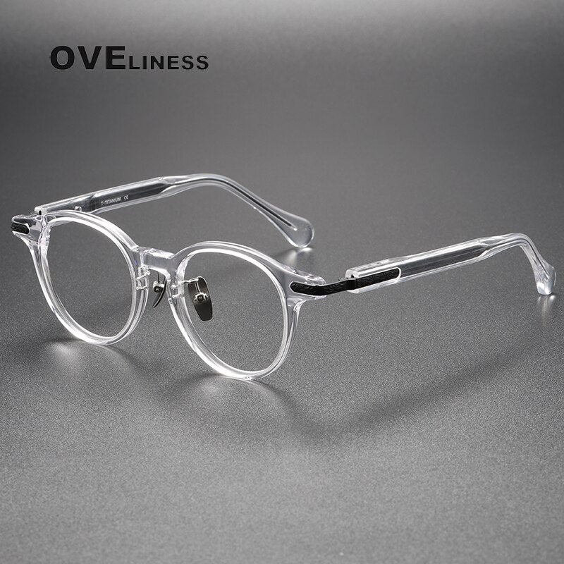 Oveliness Unisex Full Rim Round Acetate Titanium Eyeglasses 80853 Full Rim Oveliness transparent  black  
