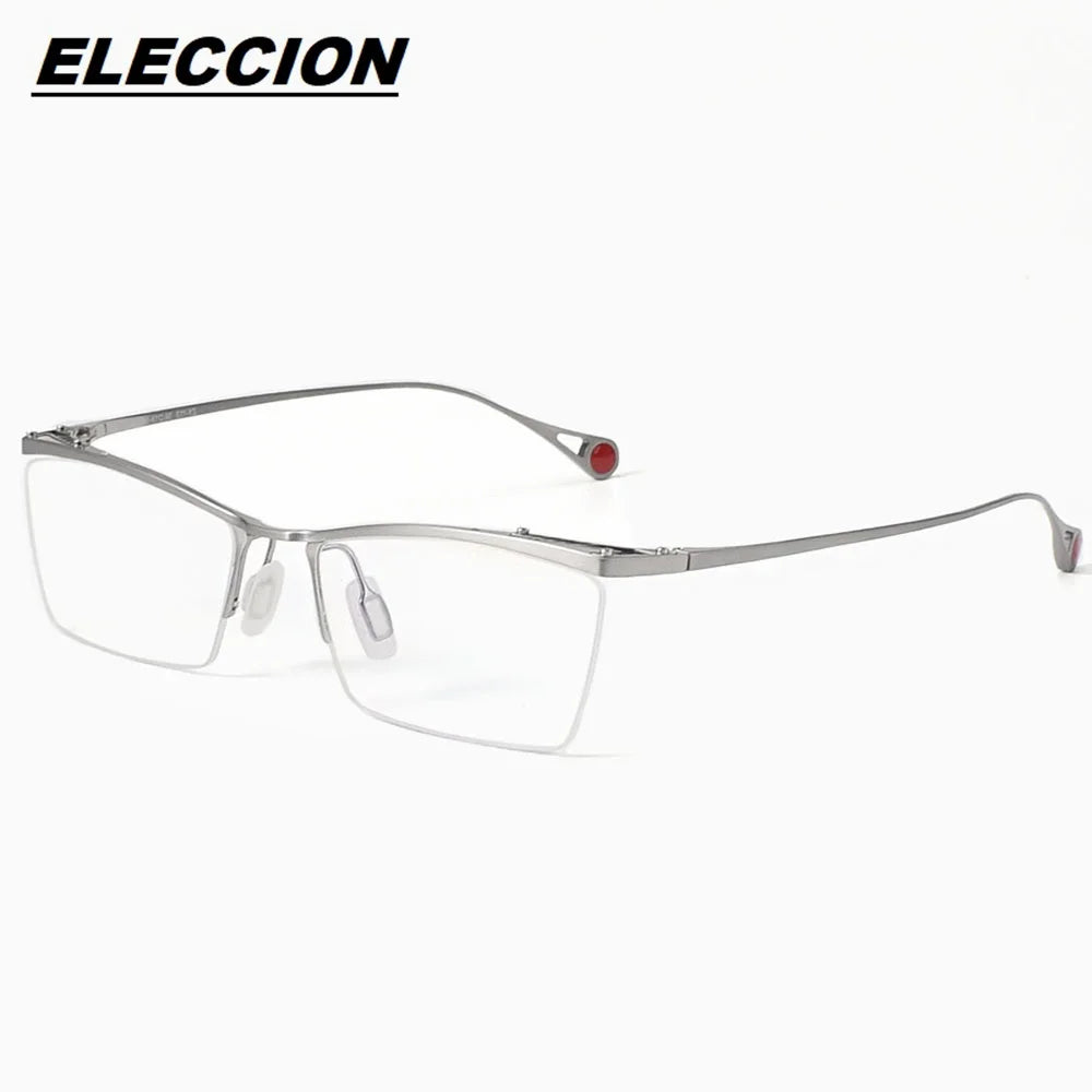 Eleccion Women's Semi Rim Brow Line Titanium Eyeglasses 84113 Semi Rim Eleccion Silver CHINA