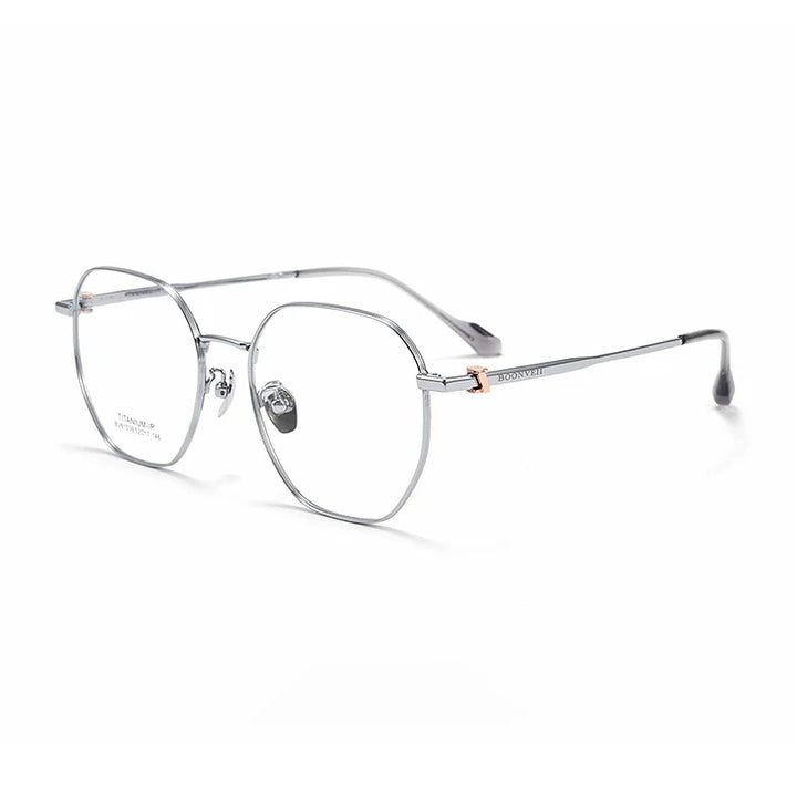 KatKani Unisex Full Rim Polygon Titanium Eyeglasses B61039 Full Rim KatKani Eyeglasses Silver  