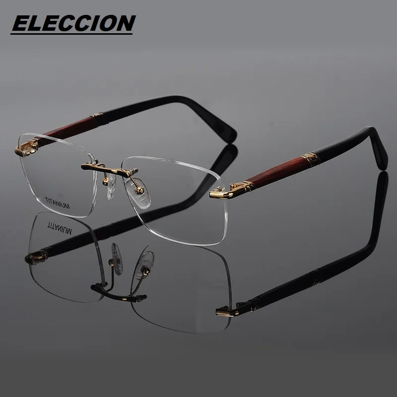 Eleccion Unisex Rimless Square Titanium Rosewood Eyeglasses 11801 Rimless Eleccion