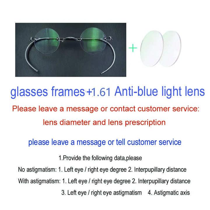 Yujo Unisex Rimless Round Screwless Stainless Steel Eyeglasses 3642 Rimless Yujo Anti blue light CHINA