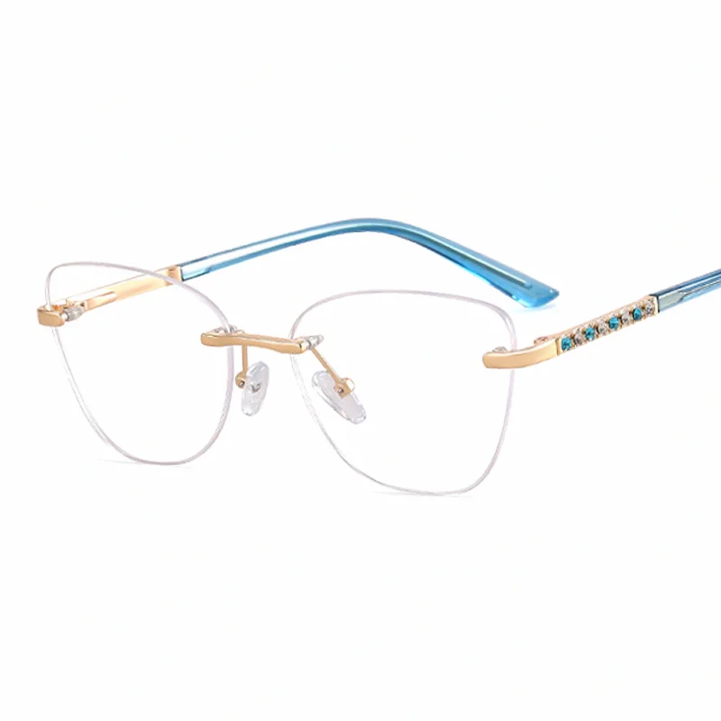 Ralferty Women's Rimless Square Cat Eye Alloy Eyeglasses 82193 Rimless Ralferty C4 Blue CHINA 