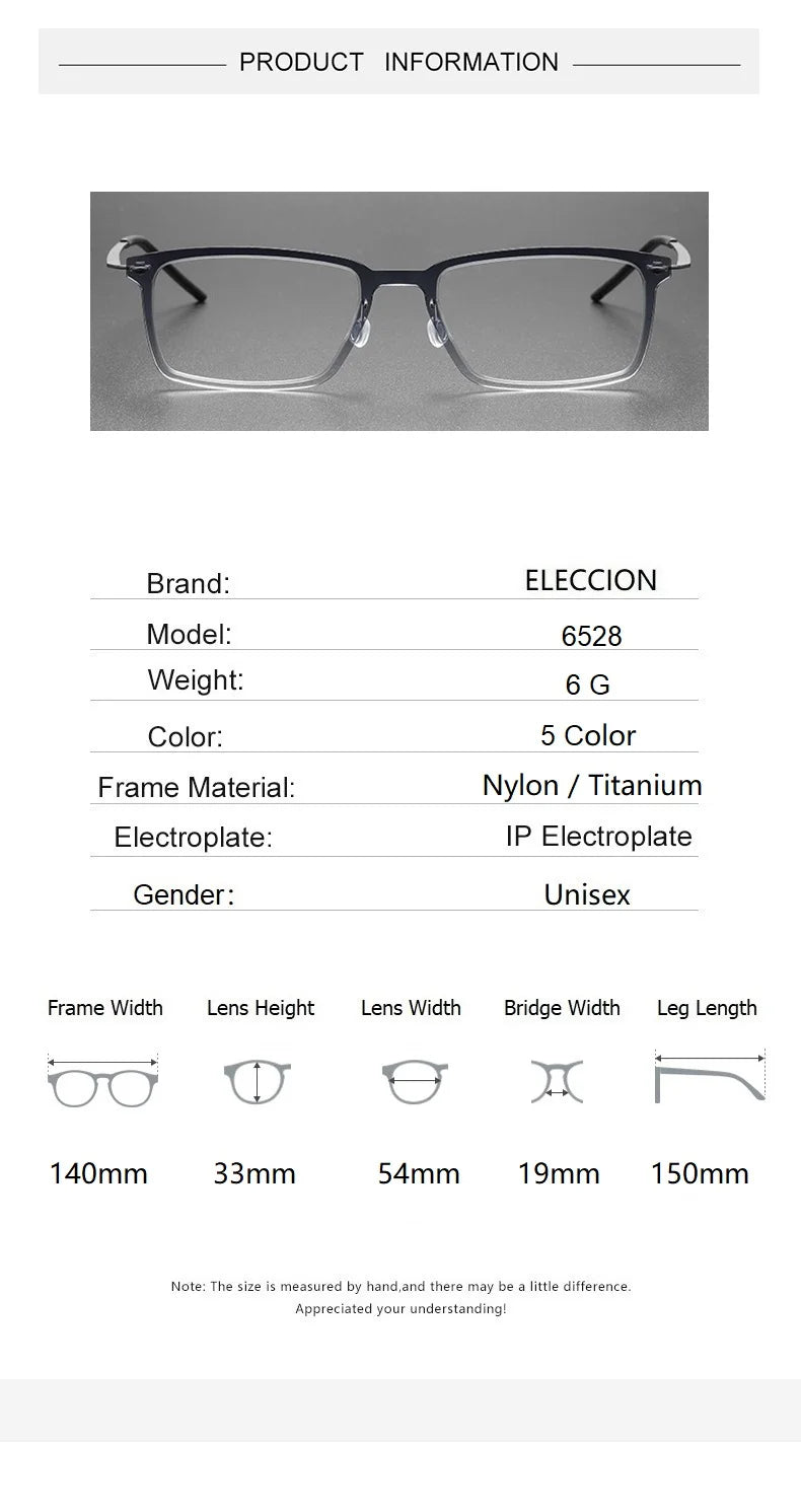 Eleccion Unisex Full Rim Square Nylon Titanium Eyeglasses 6528