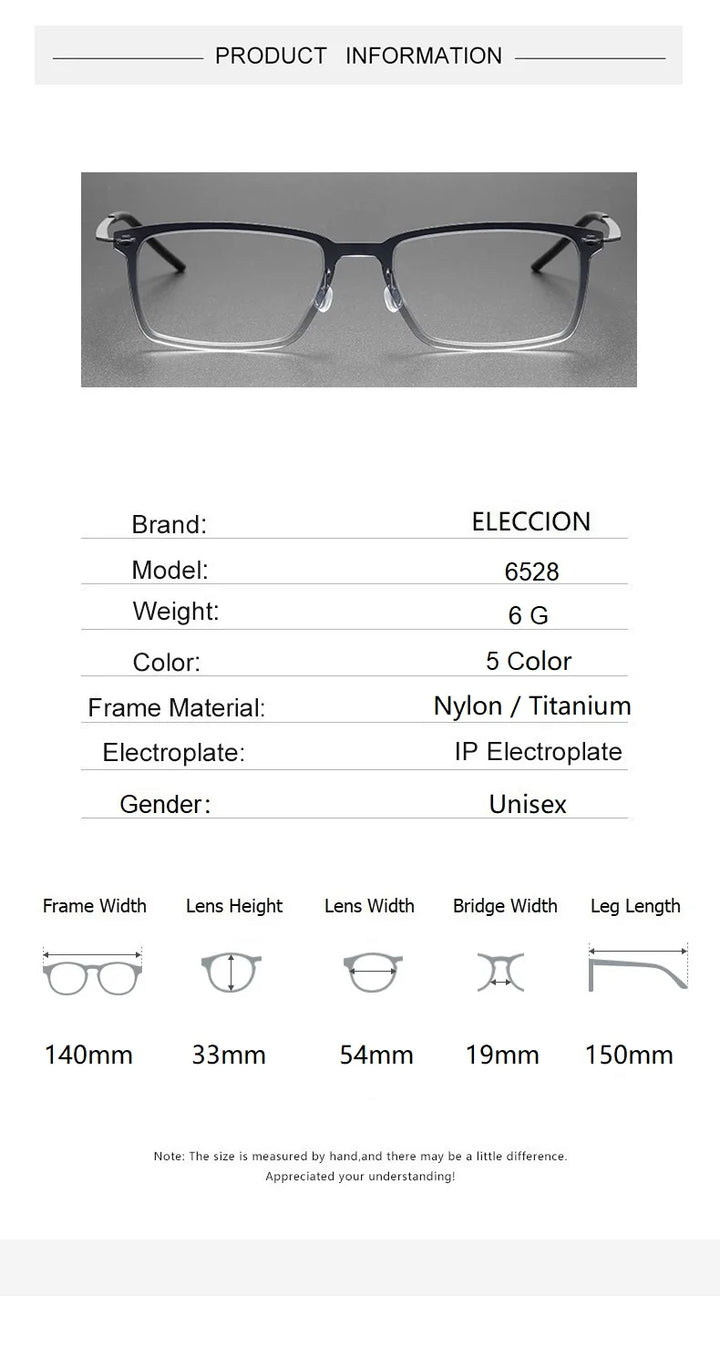 Eleccion Unisex Full Rim Square Nylon Titanium Eyeglasses 6528