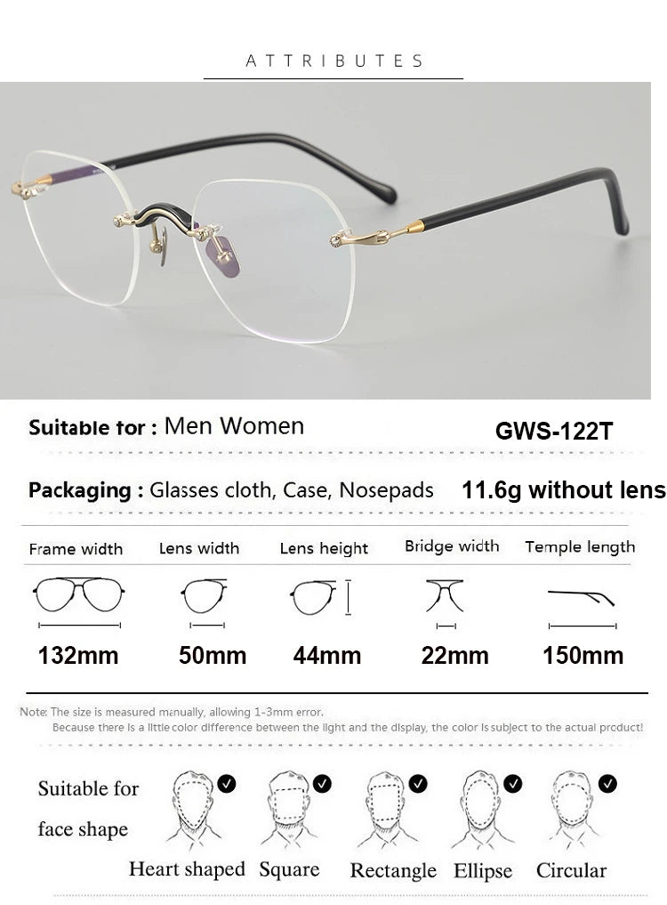 Aimee Women's Rimless Flat Top Square Titanium Eyeglasses 7122 Rimless Aimee   