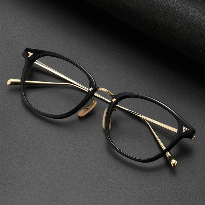 Black Mask Unisex Full Rim Square Titanium Acetate Eyeglasses 366548