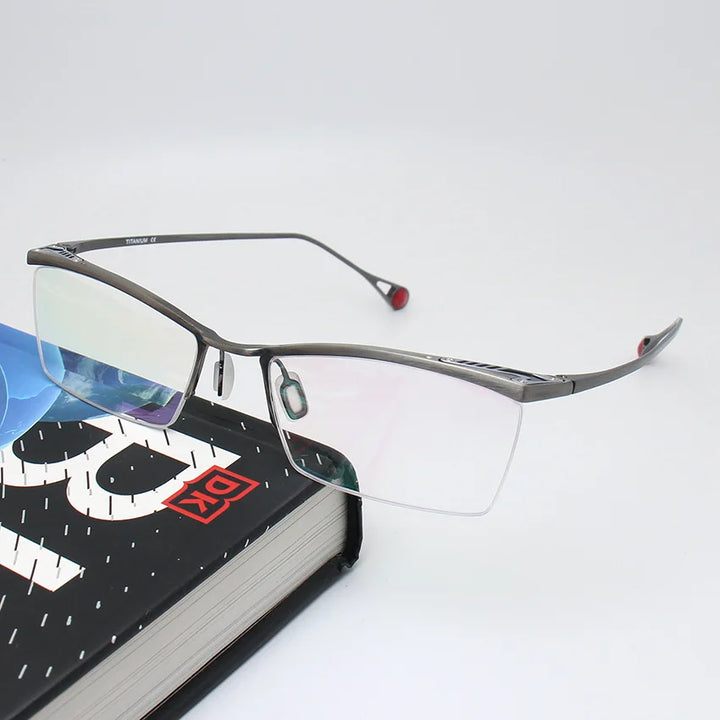 Black Mask Men's Semi Rim Square Brow Line Titanium Eyeglasses 195113
