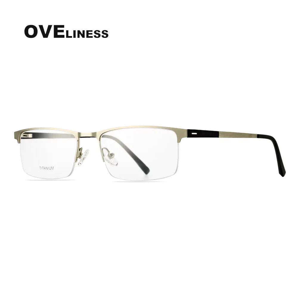 Oveliness Men's Semi Rim Square Titanium Alloy Eyeglasses 49860 Semi Rim Oveliness silver  