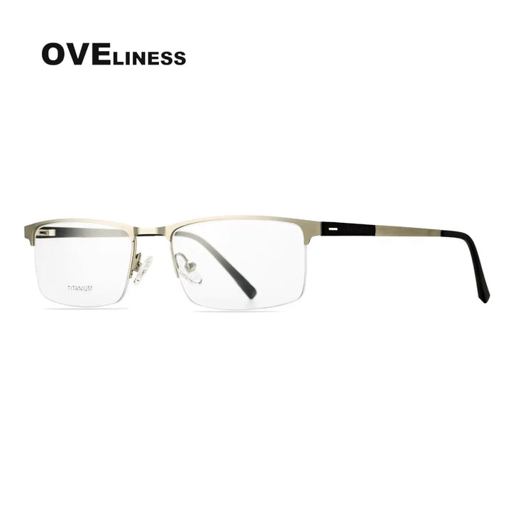 Oveliness Men's Semi Rim Square Titanium Alloy Eyeglasses 49860 Semi Rim Oveliness silver  