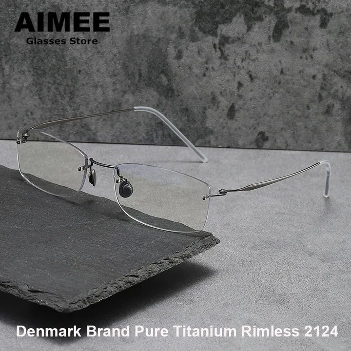 Aimee Unisex Rimless Rectangle Screwless Titanium Eyeglasses 4214 Rimless Aimee   