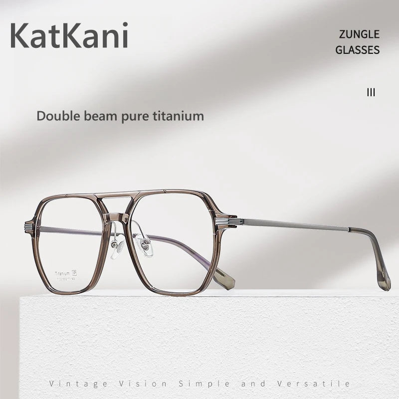 KatKani Mens Full  Rim Double Bridge Square Titanium Eyeglasses 7133 Full Rim KatKani Eyeglasses   