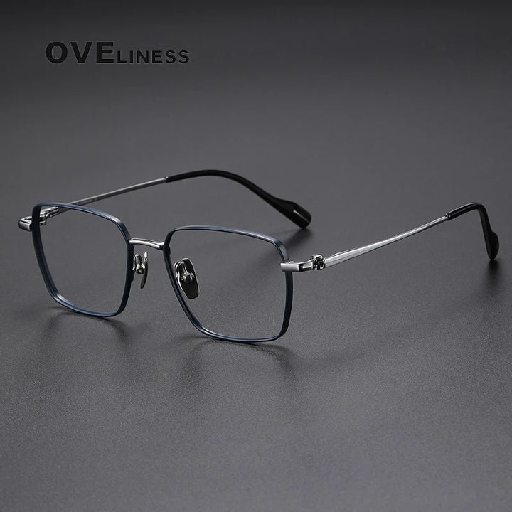 Oveliness Unisex Full Rim Square Titanium Eyeglasses 81012 Full Rim Oveliness blue silver  