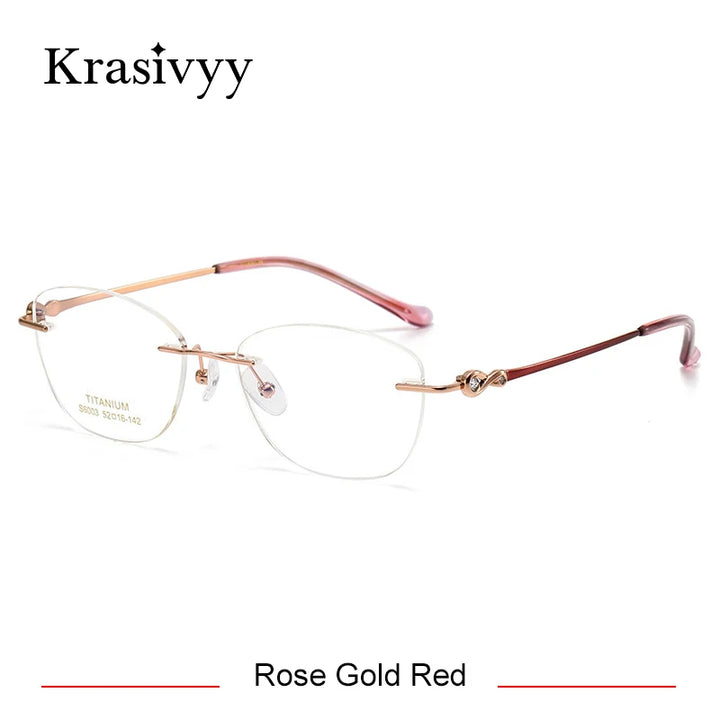 Krasivyy Women's Rimless Oval Square Titanium Eyeglasses 6003 Rimless Krasivyy Rose Gold Red  