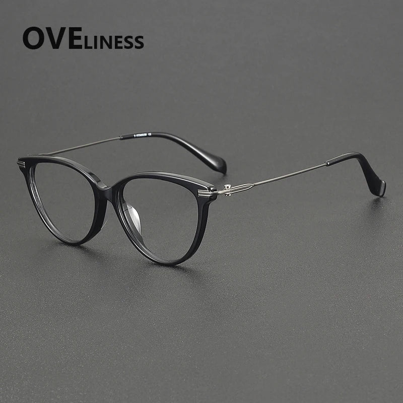 Oveliness Women's Full Rim Oval Cat Eye Acetate Titanium Eyeglasses 900001