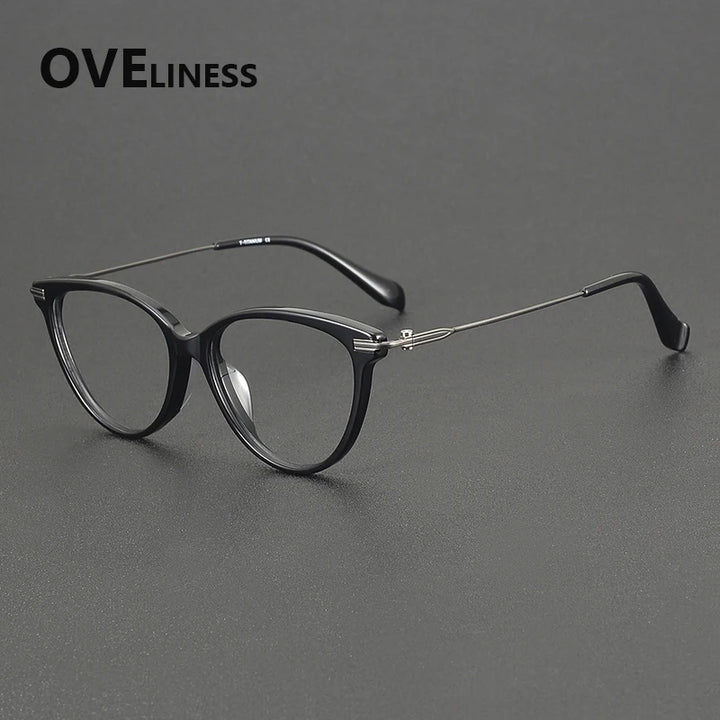 Oveliness Women's Full Rim Oval Cat Eye Acetate Titanium Eyeglasses 900001