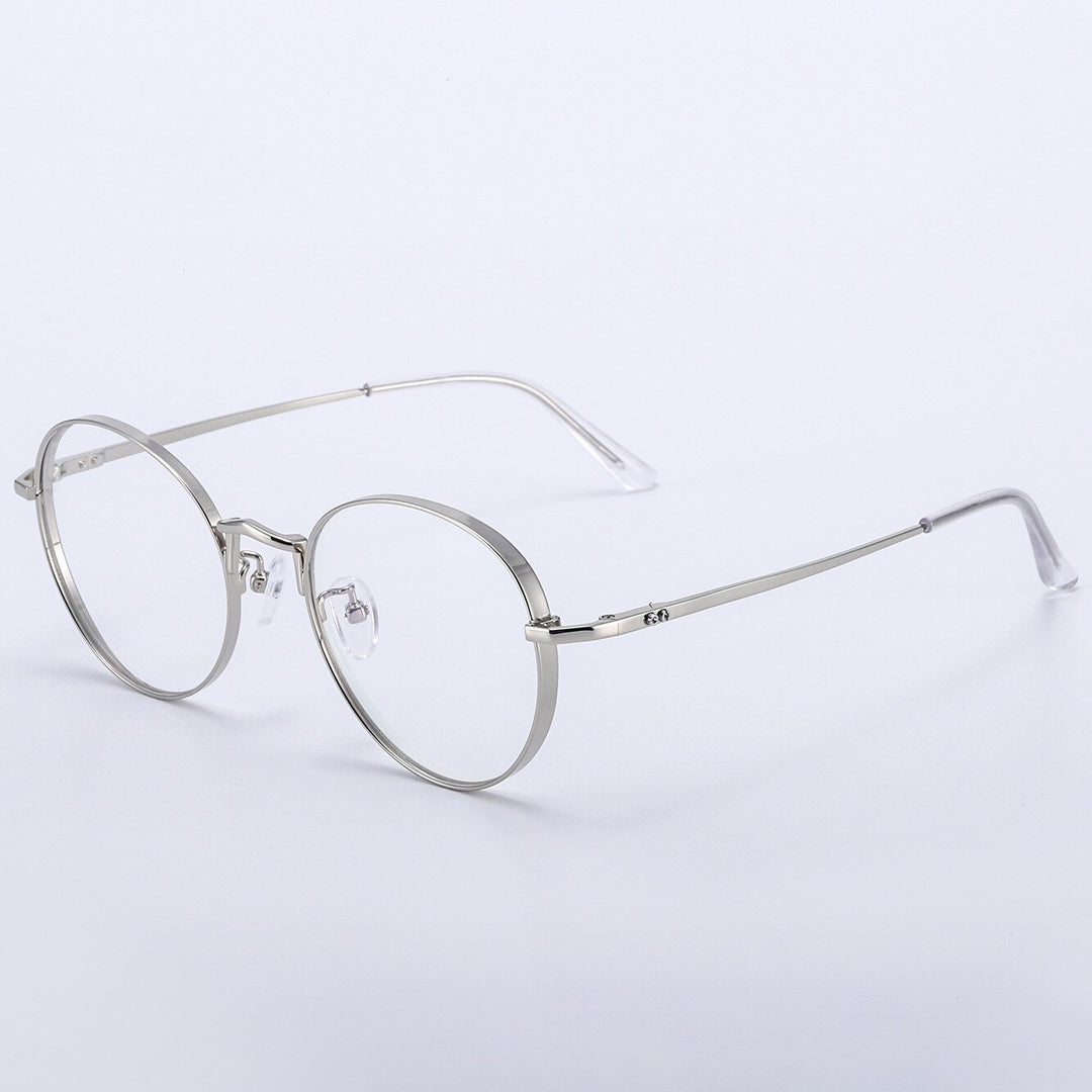 KatKani Unisex Full Rim Round Titanium Eyeglasses 30001 Full Rim KatKani Eyeglasses Silver  