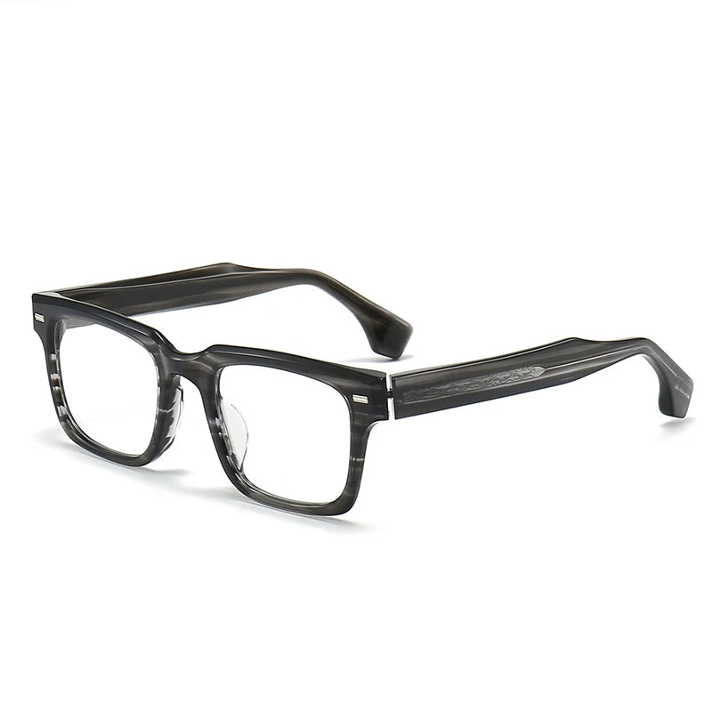 Black Mask Unisex Full Rim Square Brow Line Acetate Eyeglasses 22146 Full Rim Black Mask Gray-Stripes  