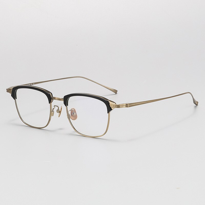 Gatenac Unisex Full Rim Square Acetate Titanium Eyeglasses Gxyj1072 Full Rim Gatenac Black Gold  