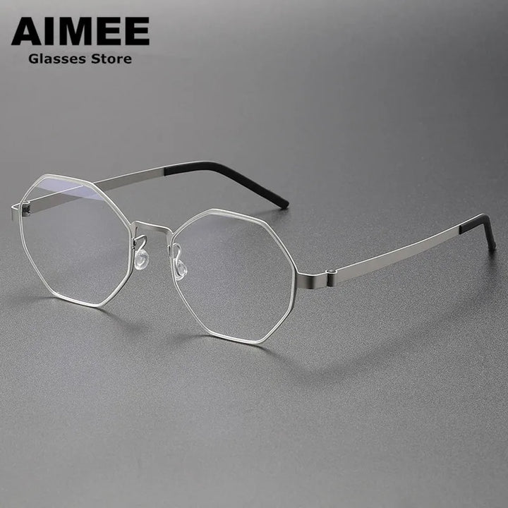 Aimee Unisex Full Rim Polygon Screwless Titanium Eyeglasses 9609 Full Rim Aimee Silver  