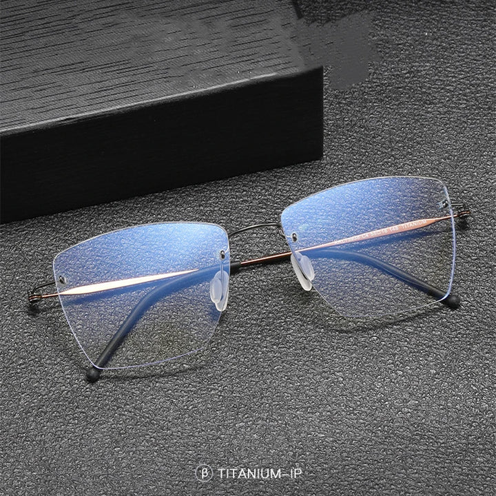 Hdcrafter Unisex Rimless Polygon Square Titanium Eyeglasses 5938 Rimless Hdcrafter Eyeglasses   