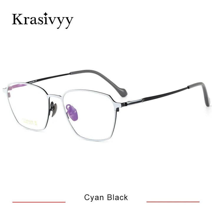 Krasivyy Men's Full Rim Polygon Titanium Eyeglasses Hm5006 Full Rim Krasivyy Cyan Black CN 