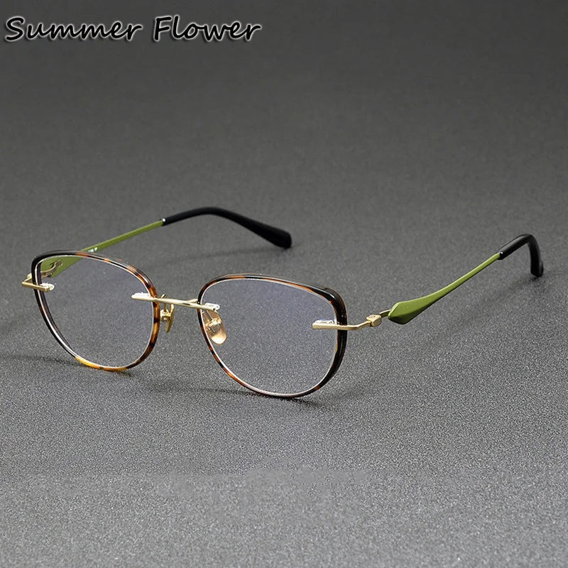 Summer Flower Unisex Full Rim Flat Top Oval Titanium Eyeglasses 842017 Full Rim Summer Flower