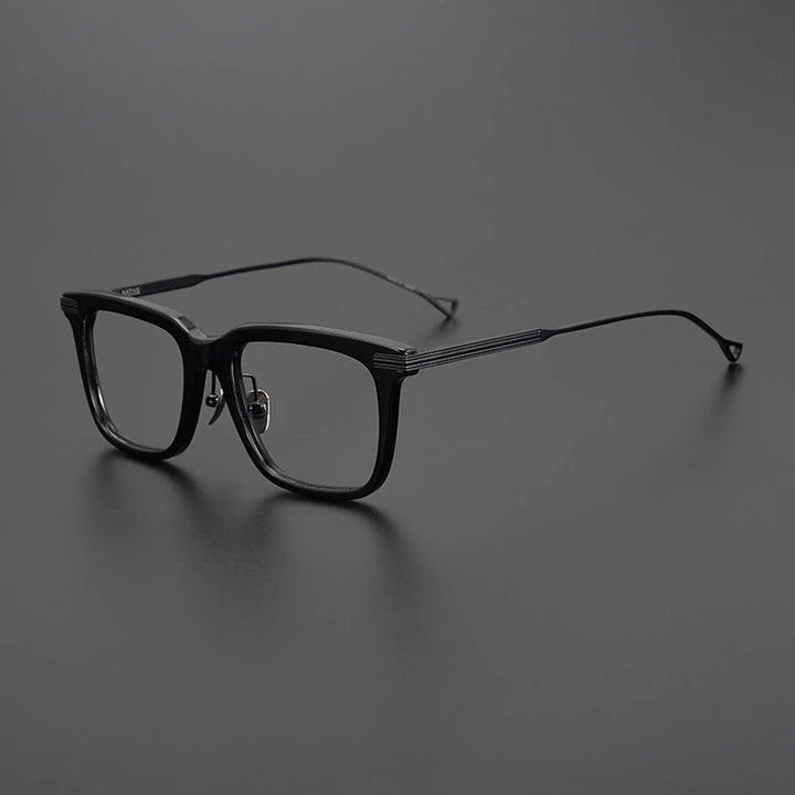 Black Mask Unisex Full Rim Brow Line Square Titanium Acetate Eyeglasses 14219 Full Rim Black Mask Black  