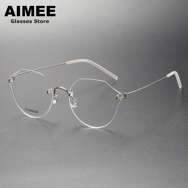 Aimee Women's Rimless Small Flat Top Cat Eye Titanium Eyeglasses 2375 Rimless Aimee Golden  