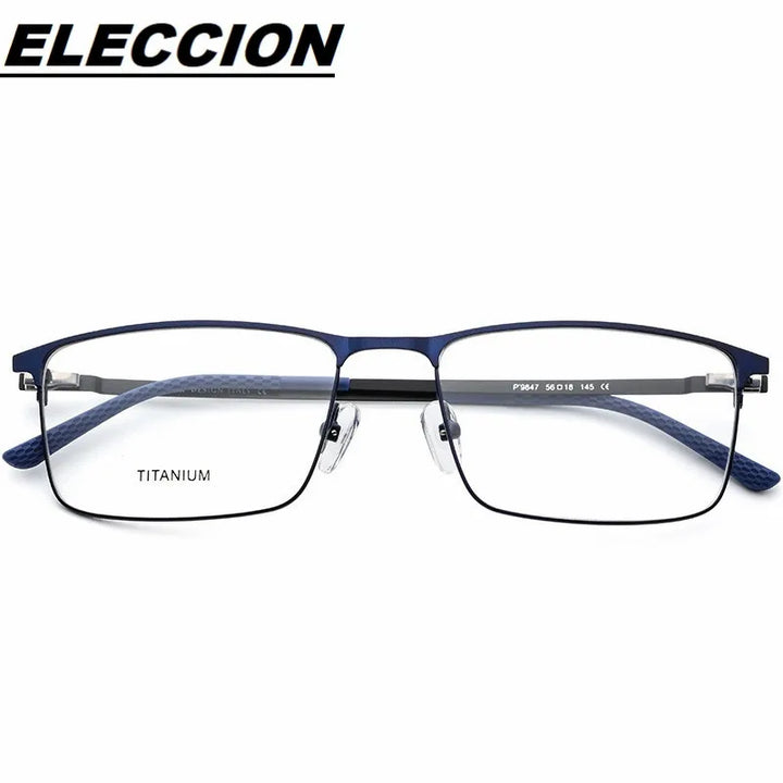 Eleccion Men's Full Rim Square Titanium Alloy Eyeglasses 9847