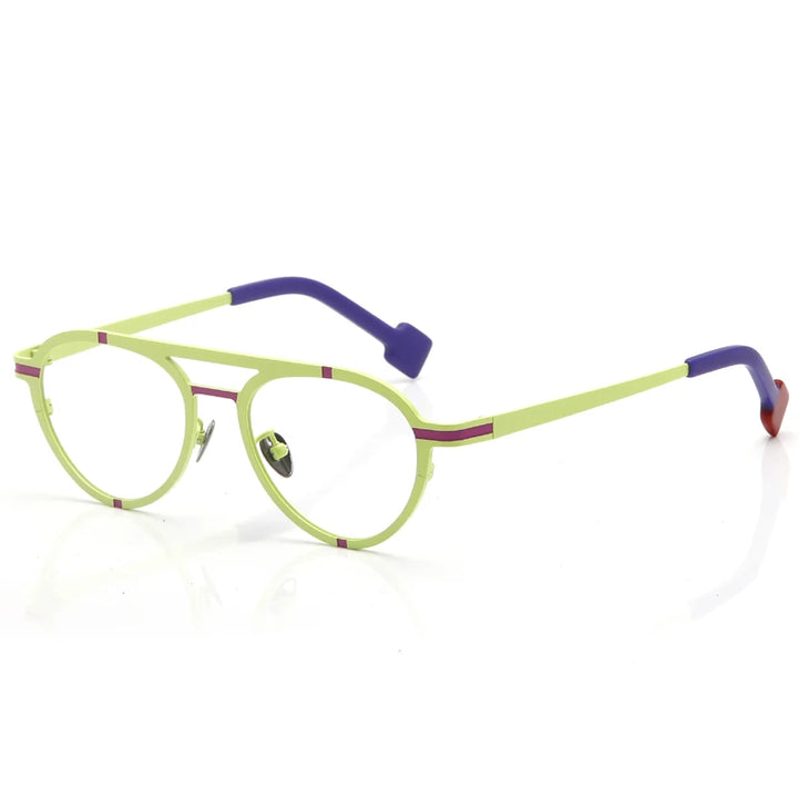 Muzz Unisex Full Rim Oval Double Bridge Titanium Eyeglasses  415018 Full Rim Muzz Yellow green  