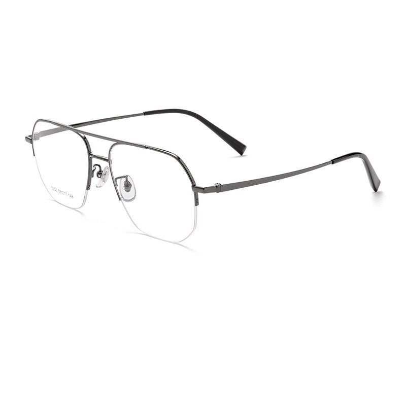 KatKani Men's Semi Rim Big Flat Top Round Alloy Eyeglasses 5335t Semi Rim KatKani Eyeglasses   