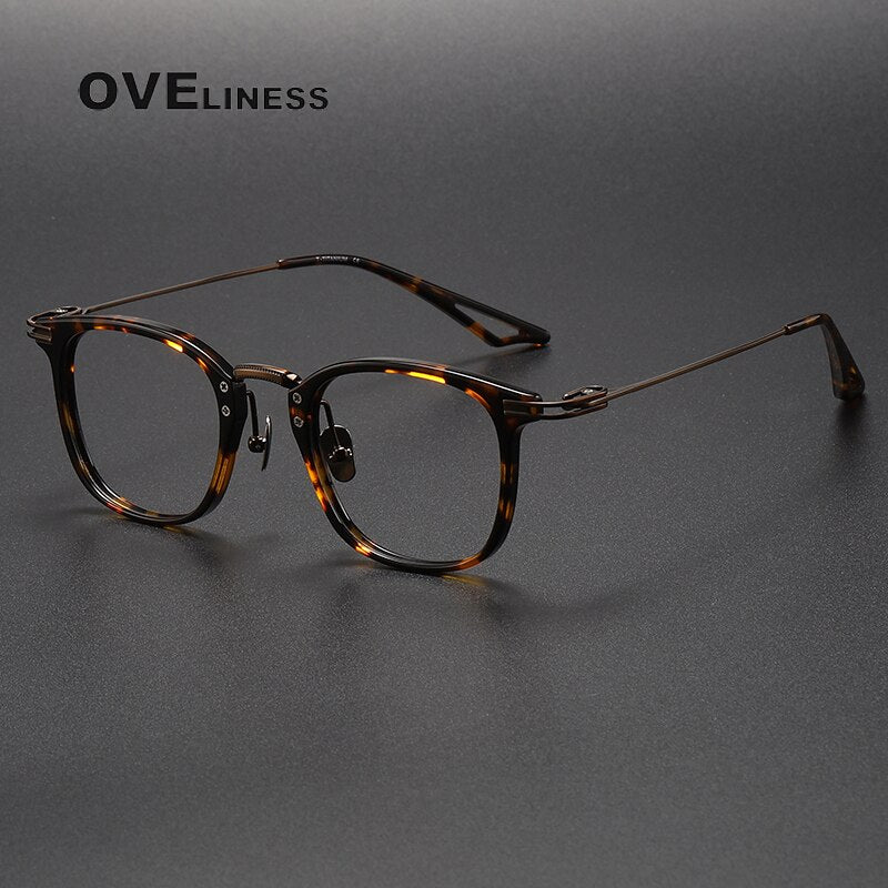 Oveliness Unisex Full Rim Square Acetate Titanium Eyeglasses 80870 Full Rim Oveliness tortoise  