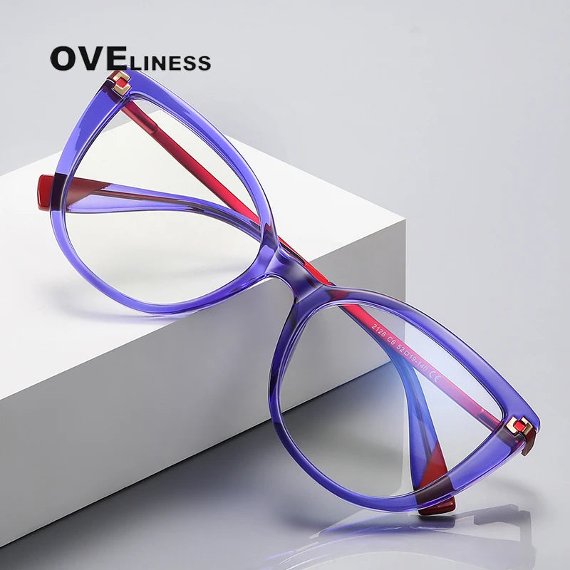 Oveliness Women's Full Rim Cat Eye Tr 90 Titanium Eyeglasses 2128 Full Rim Oveliness   