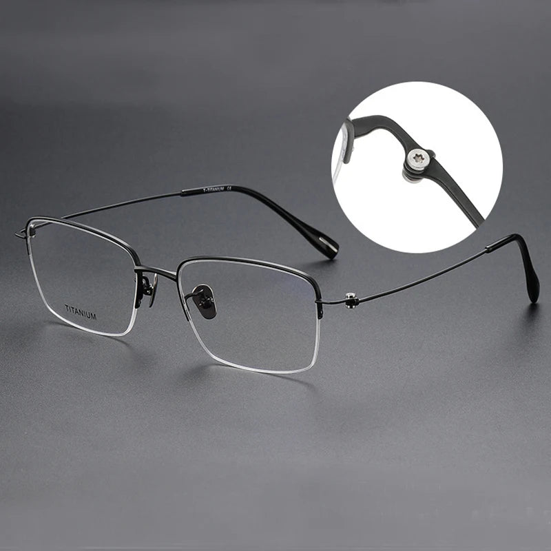 Black Mask Unisex Semi Rim Rectangle Titanium Eyeglasses S0819 Full Rim Black Mask   