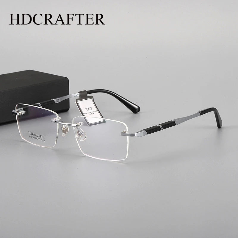 Hdcrafter Unisex Rimless Square Titanium Eyeglasses 98025 Rimless Hdcrafter Eyeglasses   