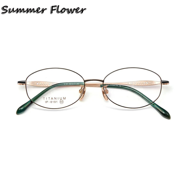 Summer Flower Women's Full Rim Oval Titanium Eyeglasses 86191 Full Rim Summer Flower Black Green