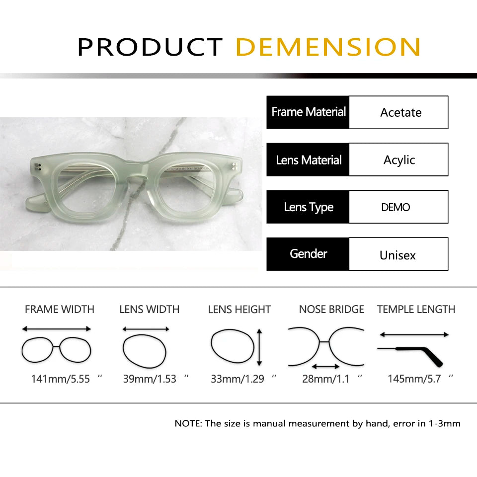 Esnbie Unisex Full Rim Square Scuplted Acetate Eyeglasses 240621