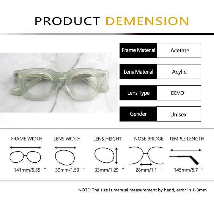 Esnbie Unisex Full Rim Square Scuplted Acetate Eyeglasses 240621
