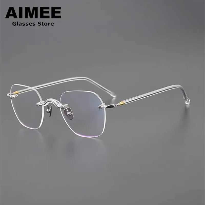 Aimee Women's Rimless Flat Top Square Titanium Eyeglasses 7122 Rimless Aimee Silver  